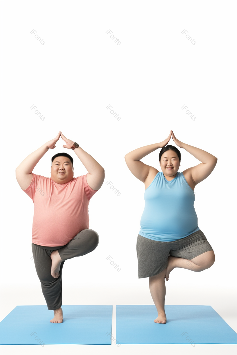 情侣二人在家蓝色瑜伽垫上做瑜伽运动训练健身减肥实拍,高清,摄影图,摄影图片,图片大全,摄影图免费下载